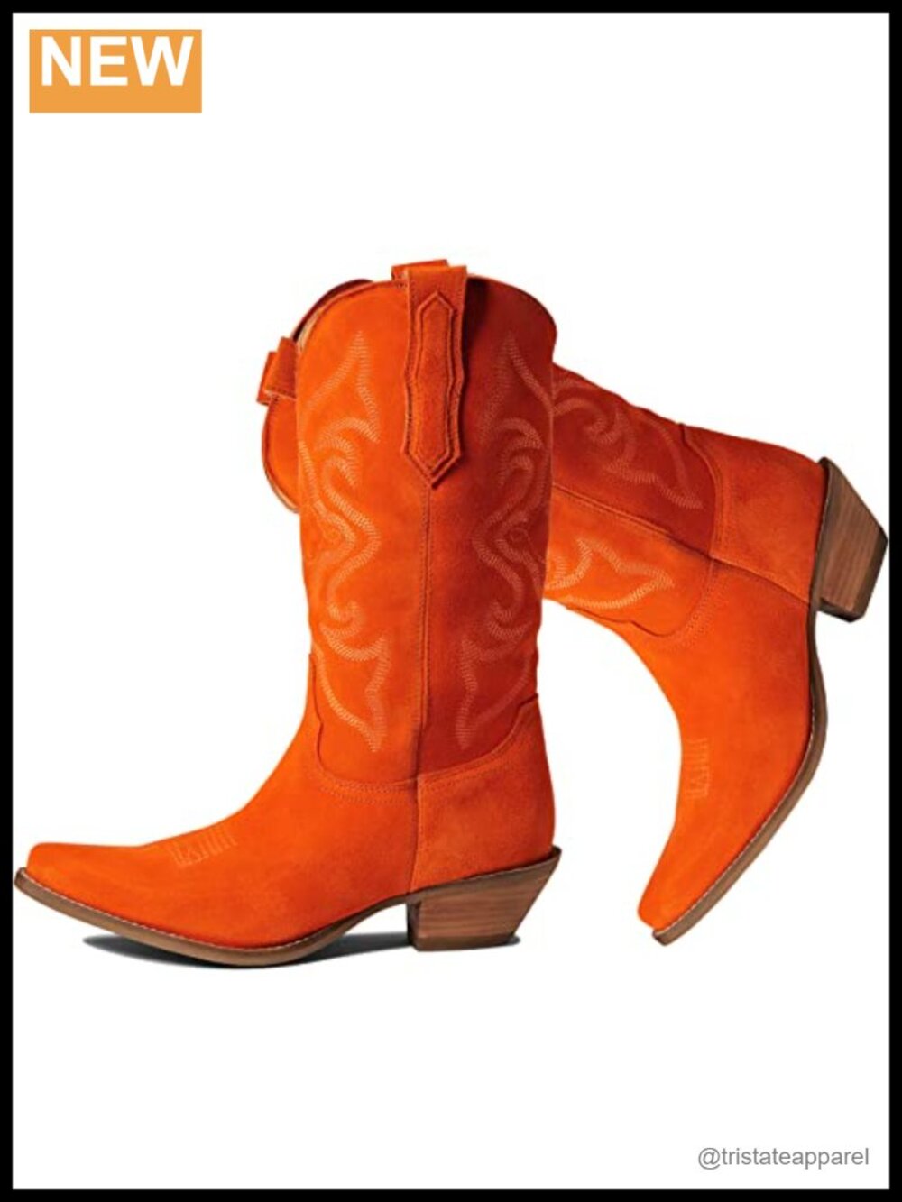Embroidered Mid Calf Cowboy Boots Snip Toe Low Chunky Heel Suede